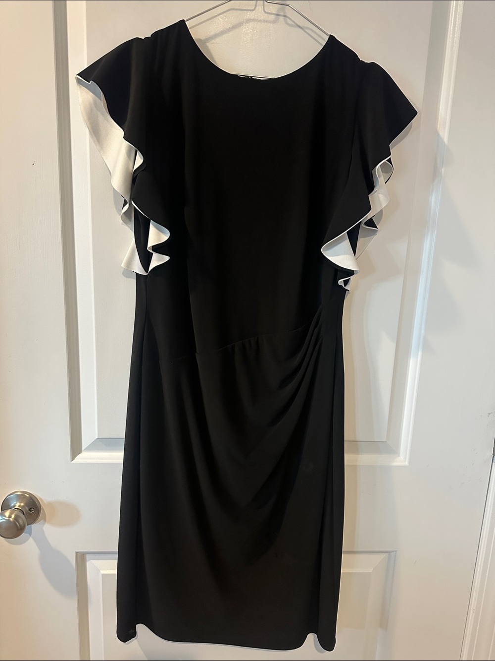 Ralph Lauren Black Midi Dress with White Ruffle Sleeves